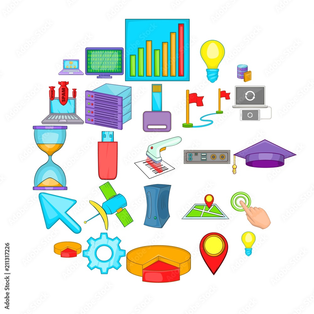 Poster computer peripherals icons set. cartoon set of 25 computer peripherals vector icons for web isolated