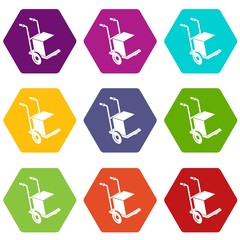Delivery box cart icons 9 set coloful isolated on white for web