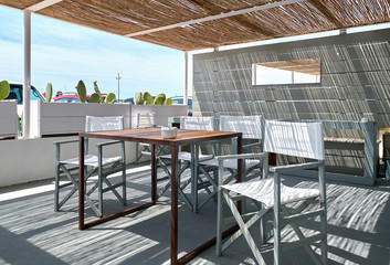 Outdoors summer cafe in the Island of Formentera. Spain