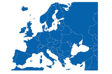 Mapa azul de Europa. - obrazy, fototapety, plakaty