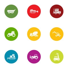Transport by truck icons set. Flat set of 9 transport by truck vector icons for web isolated on white background