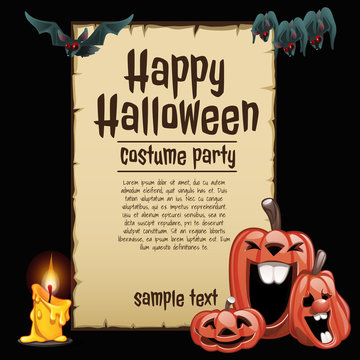 A poster on the theme of the Halloween holiday. A sketch of the invitation or other cards with space for your text. Vector illustration.