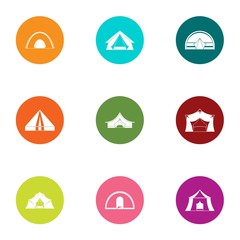 Tent camp icons set. Flat set of 9 tent camp vector icons for web isolated on white background