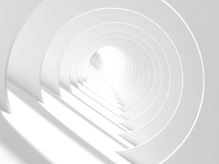 Abstract white bent tunnel with glowing end