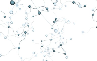 Neural network. Social network. Futuristic dna, deoxyribonucleic acid. Abstract molecule, cell illustration, mycelium. Light background. 3D illustration