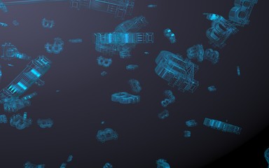 Digital currency symbol Bitcoin on a dark background. Fall of bitcoin. Cryptocurrency graph on virtual screen. Business, Finance and technology concept. 3D illustration