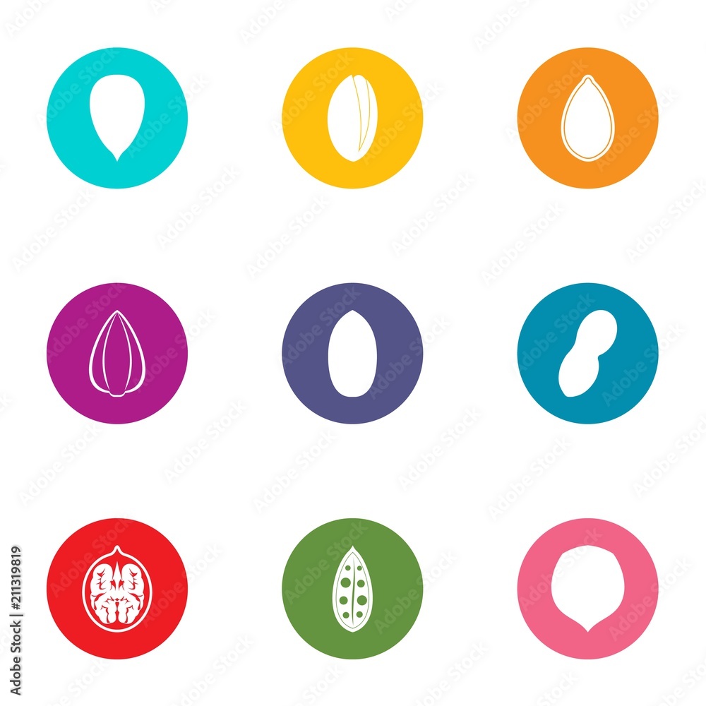 Poster walnut filling icons set. flat set of 9 walnut filling vector icons for web isolated on white backgr
