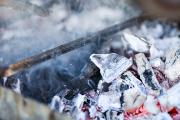 Close-up of burning charcoal in the grill