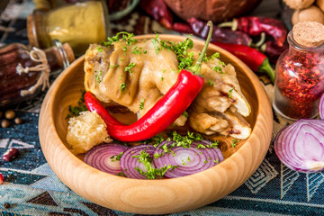 Stewed pork leg with chili pepper