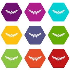 Animal wing icons 9 set coloful isolated on white for web