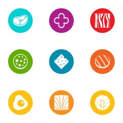 Preparation of snack icons set. Flat set of 9 preparation of snack vector icons for web isolated on white background