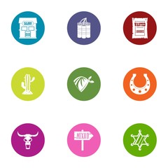 Mexican border icons set. Flat set of 9 mexican border vector icons for web isolated on white background