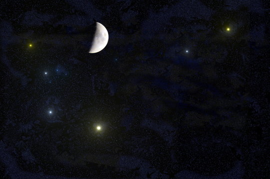 Space - constellation with many little stars and a moon (crescent)