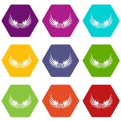 Bird wing icons 9 set coloful isolated on white for web