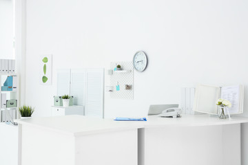 Reception desk in hospital
