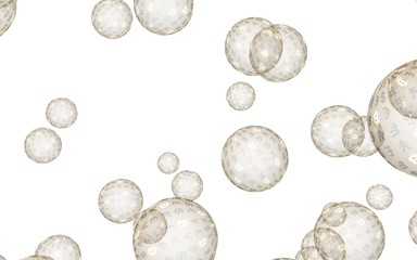 Bitcoin economic financial bubble. Cryptocurrency 3D illustration. Business concept. Golden bubbles on a white background