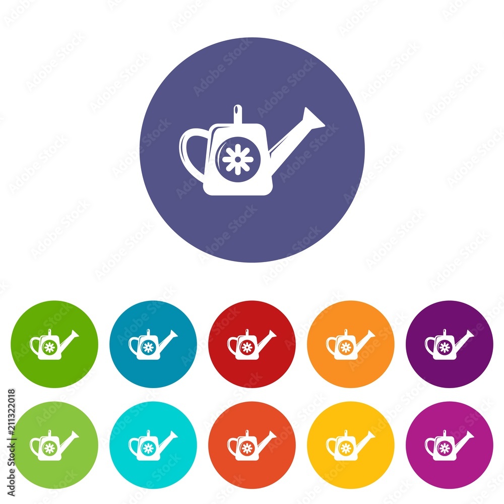 Poster watering can icons color set vector for any web design on white background