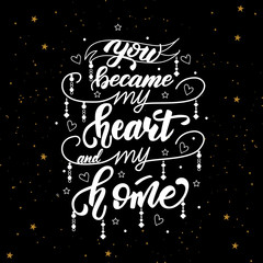 Fototapeta na wymiar Lettering poster with a phrase about home. Vector illustration.