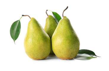 Delicious ripe pears on white background
