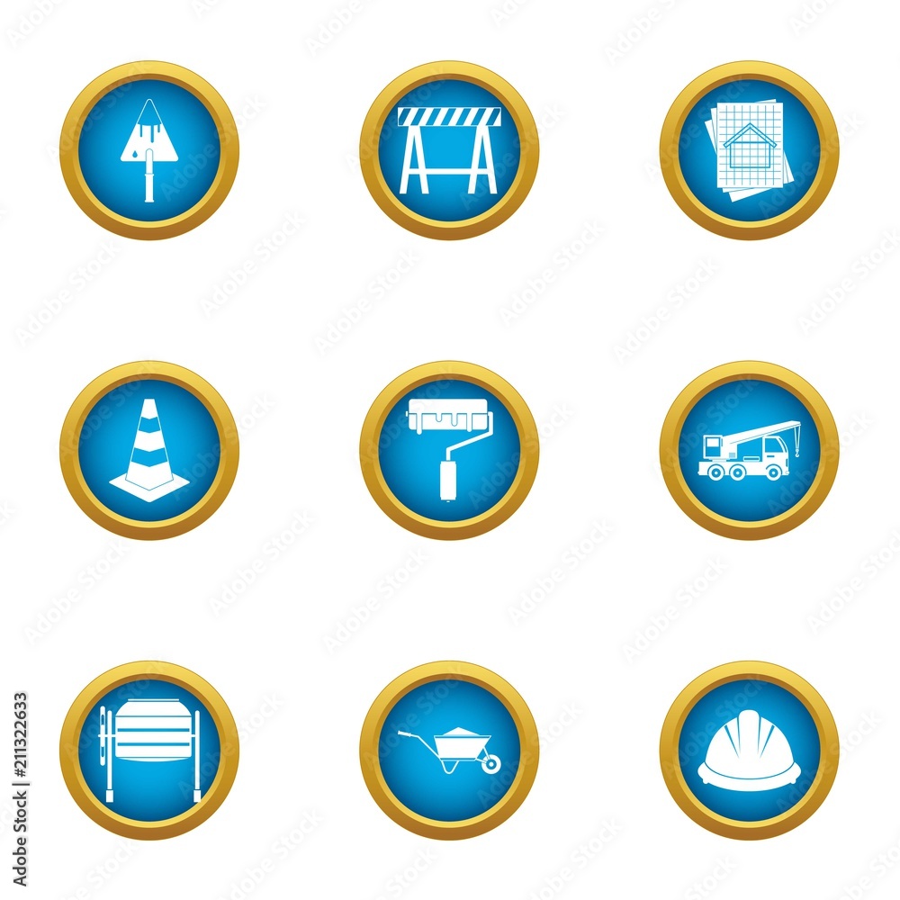 Poster finishing of building icons set. flat set of 9 finishing of building vector icons for web isolated o