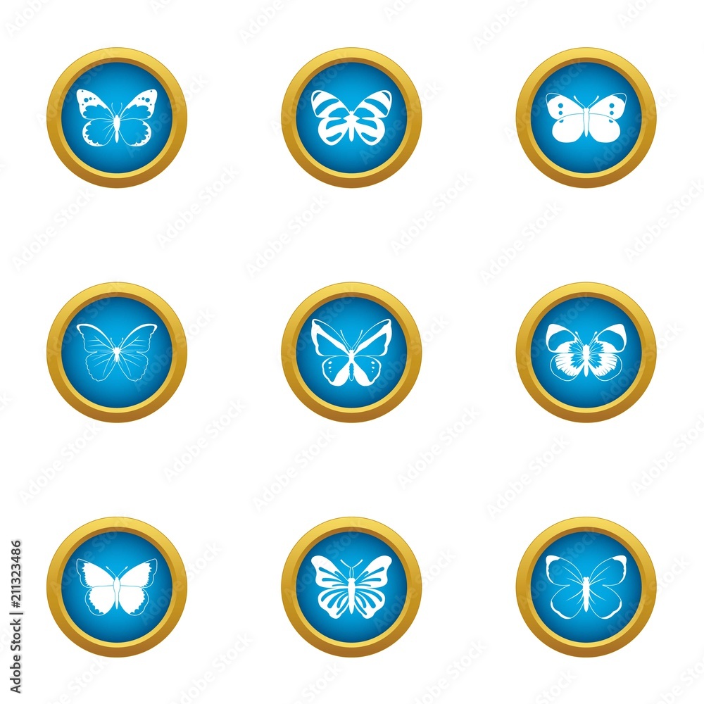 Aufkleber wave butterfly icons set. flat set of 9 wave butterfly vector icons for web isolated on white backgr