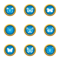 Wave butterfly icons set. Flat set of 9 wave butterfly vector icons for web isolated on white background