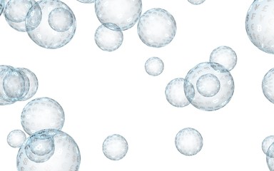 Bitcoin economic financial bubble. Cryptocurrency 3D illustration. Business concept. Bue bubbles on a white background