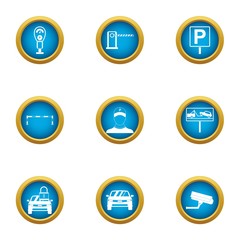 Carpark icons set. Flat set of 9 carpark vector icons for web isolated on white background