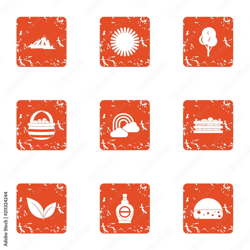 Poster sunburn icons set. grunge set of 9 sunburn vector icons for web isolated on white background