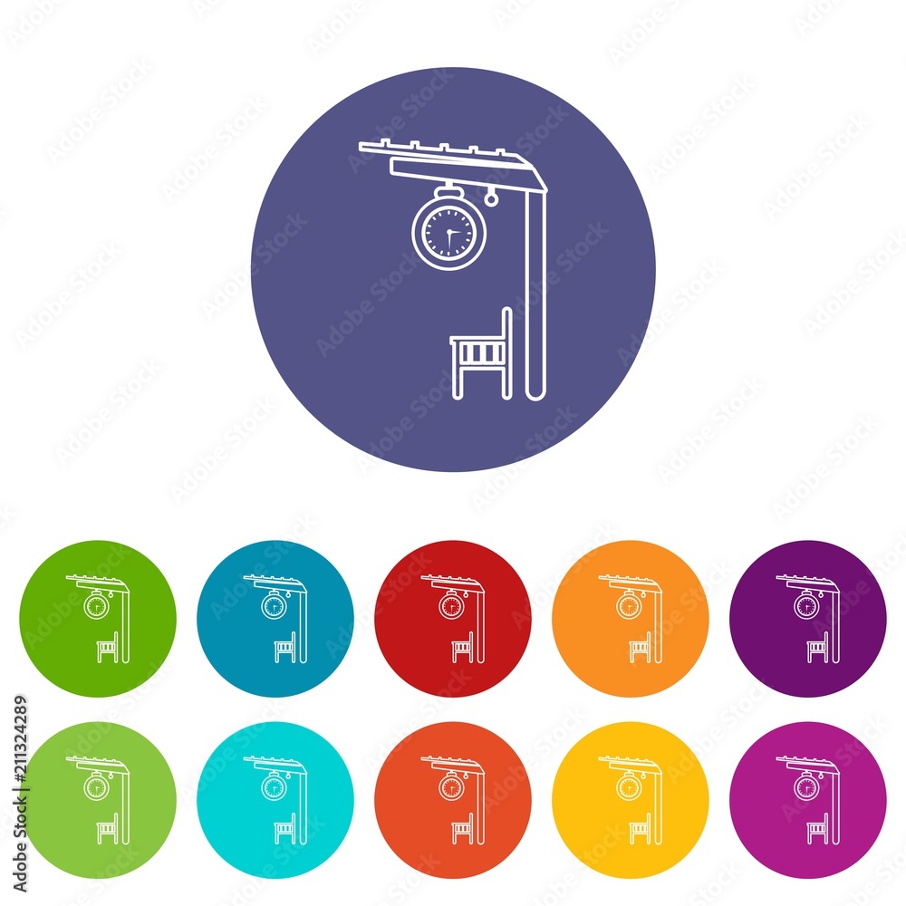 Poster platform railway icons color set vector for any web design on white background
