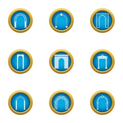 Arch passage icons set. Flat set of 9 arch passage vector icons for web isolated on white background