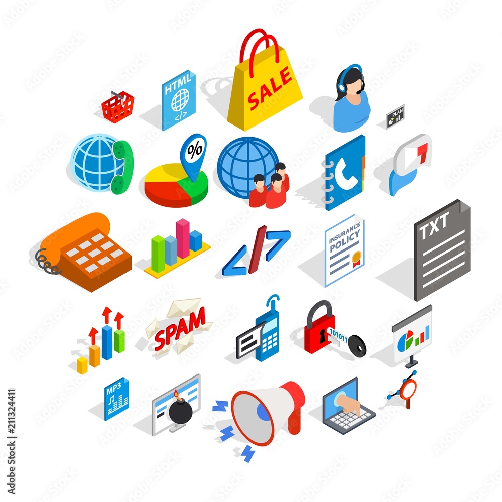 Poster notification icons set. isometric set of 25 notification vector icons for web isolated on white back