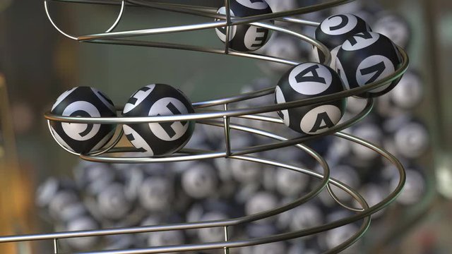 Lotto balls make up CHANCE word. Realistic 3D animation