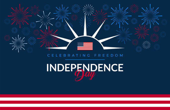 Happy 4th of July fireworks - Independence Day USA blue background with the United States flag and 4th of July typography - vector illustration