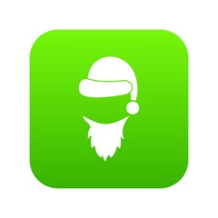 Cap with pompon of Santa Claus and beard icon digital green for any design isolated on white vector illustration