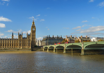 The Palace of Westminster and Big Ben at sunny day in London, England, UK
