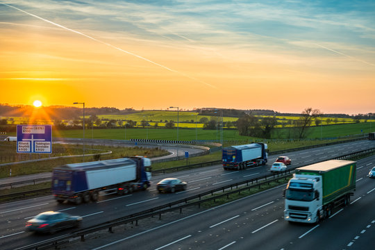 M1 motorway at sunset in United Kingdom