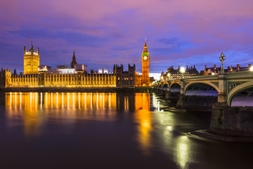 Big Ben and Palace of Westminster in London at night, UK