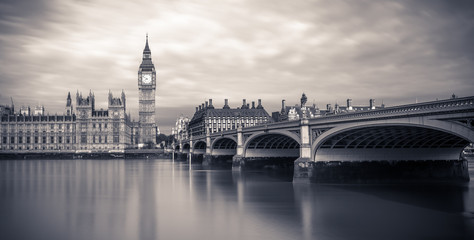 Vintage view of Big Ben and Westminster bridge in London, UK