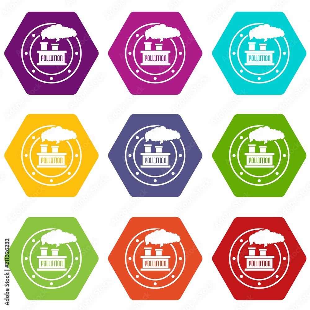 Poster factory icons 9 set coloful isolated on white for web