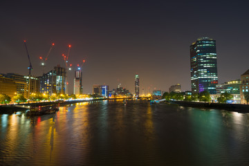 Fototapeta na wymiar Nigh panorama of London Thames riverside viewed from Lamberth bridge 
