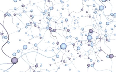 Neural network. Social network. Futuristic dna, deoxyribonucleic acid. Abstract molecule, cell illustration, mycelium. Dark background. 3D illustration