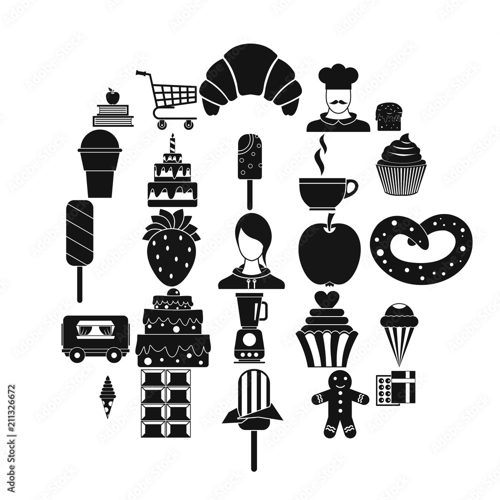 Poster confectioner icons set. simple set of 25 confectioner vector icons for web isolated on white backgro