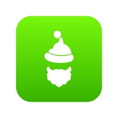 Santa Claus hat and beard icon digital green for any design isolated on white vector illustration