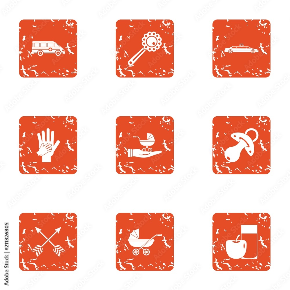 Poster gestation icons set. grunge set of 9 gestation vector icons for web isolated on white background