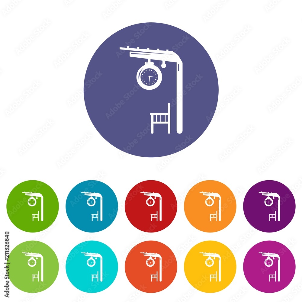 Poster platform railway icons color set vector for any web design on white background