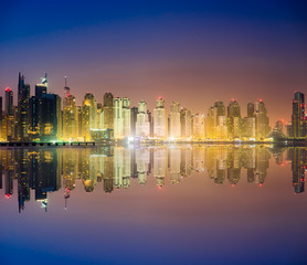 Skyscrapers at Dubai marina with reflection, UAE