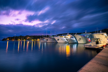 Naklejka premium Harbour in Hvar, Croatia at night - long exposure