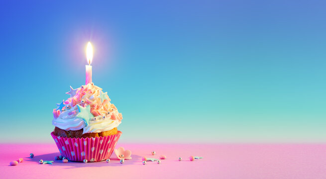 Naklejka Birthday Cupcake With One Candle