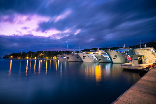 Harbour in Hvar, Croatia at night - long exposure